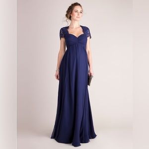 Maternity Formal Gown - Seraphine Navy Blue Silk & Lace Dress